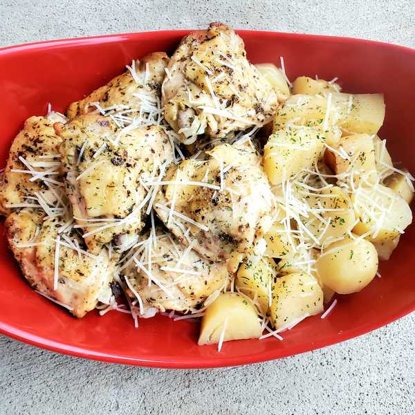 Slow Cooker Parmesan Chicken Thighs and Potatoes