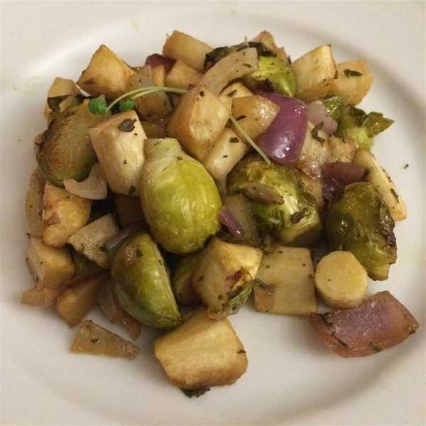 Roasted Brussels Sprouts and Parsnips